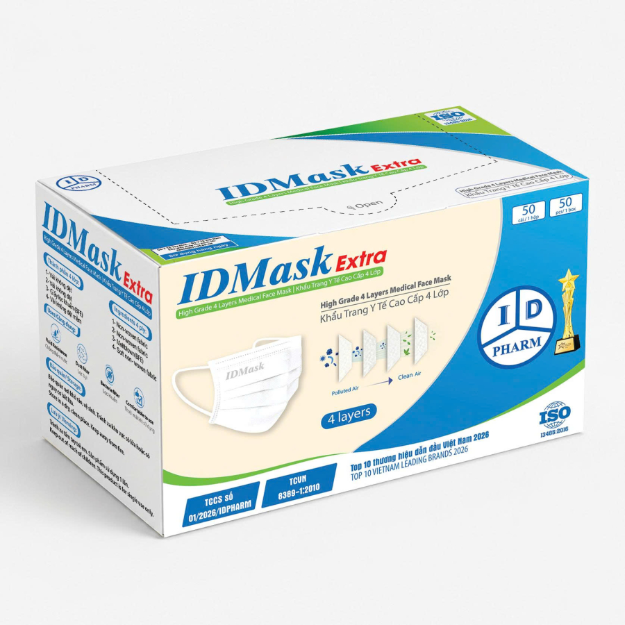 Khẩu Trang Y Tế Cao Cấp 4 Lớp IDMask Extra Hộp 50 cái Màu trắng